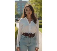 Moda Donna Cintura Scuro Marrone Cioccolato Fascia Elastica Hip Vita Fibbia S M