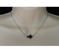Moda Donna Corti Collana Sottile Metallo Argento Catena Nero Ciondolo Croce