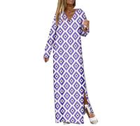 Moda Donna Estate E Autunno Stampa Scollo A V Lunghe Pendolarismo Orlo Lungo Abiti Forcella Aperta