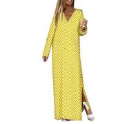 Moda Donna Estate E Autunno Stampa Scollo A V Lunghe Pendolarismo Orlo Lungo Abiti Forcella Aperta