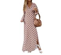 Moda Donna Estate E Autunno Stampa Scollo A V Lunghe Pendolarismo Orlo Lungo Abiti Forcella Aperta