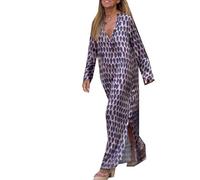 Moda Donna Estate E Autunno Stampa Scollo A V Lunghe Pendolarismo Orlo Lungo Abiti Forcella Aperta