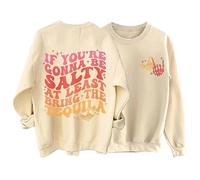 Moda Donna Fun SE YOU RE GONNA BE Etter Stampa Girocollo Felpa Cotone Maglioni di Natale Donne, Beige, L