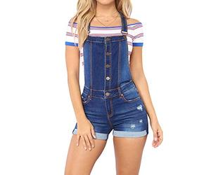 Moda Donna Jeans Corta, Morbuy Nuovo Salopette Senza Maniche Bretelle Jumpsuit Tasche Elasticità Denim Pantaloncini Pantalone Overall Monopezzi Partito Playsuit (S, Blu Scuro)