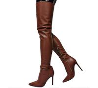 Moda Donna Marrone sopra Il Ginocchio Stivali Sexy Punta A Punta Coscia Stivali Alti Fetish Tacchi Alti Spogliarellista Sexy Club Pole Dance Scarpe da Festa, Brown, 47 EU