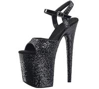 Moda Donna Paillettes Nere Tacchi Alti 20CM Tacchi a Spillo Sandali con Plateau Sexy Stripper Club Pole Dance Tango Rumba Scarpe da Ballo sociali Large Size 34-46,Nero,38 EU