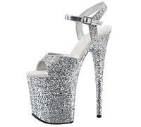 Moda Donna Paillettes Tacchi Alti 20CM Tacchi a Spillo Sandali con Plateau Sexy Stripper Club Pole Dance Tango Rumba Scarpe da Ballo sociali Large Size 34-46,Argento,39 EU