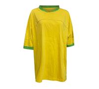 Moda donna personalità girocollo colore coordinato casual maglietta a mezza manica diavolo set costume donna, giallo., XL