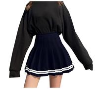 Moda Donna Plaid Pieghettato A Linea Gonna Burnout Vita Alta Gonna Corta, Blu marino, L