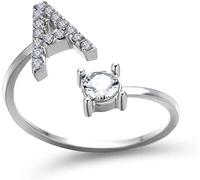 Moda Donna Strass Regolazione 26 Lettere Aperte Anello Coppia Anello Iniziale Gioielli di Moda (A, Argento) Practical Treatment