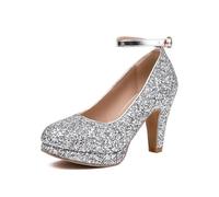 Moda Donna Tacchi Alti Piattaforma Arco Pompe Punta Rotonda Pelle Estate Scarpe Dolci（Silvery 6-1，36）