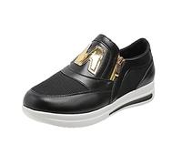 Moda donna tinta unita pannello in pelle a rete laterale cerniera spessa suola casual scarpe sportive adulto calzini da nuoto donna, Nero , 37.5 EU