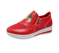 Moda donna tinta unita pannello in pelle a rete laterale cerniera spessa suola casual scarpe sportive adulto calzini da nuoto donna, Rosso, 40 EU