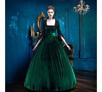 Moda Donna Vintage Gothic Court Square Collar Patchwork Pizzo Abito Verde