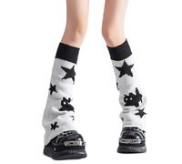 Moda Due Lati Indossare Gatti Stampa Calzini Senza Piedi Coprigambe Per Le Donne Grunge Punk Lavorato A Maglia Lungo Tubo Scaldamuscoli Stili Unici Calze, stelle su sfondo bianco, Taglia unica