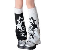 Moda Due Lati Indossare Gatti Stampa Calzini Senza Piedi Coprigambe Per Le Donne Grunge Punk Lavorato A Maglia Lungo Tubo Scaldamuscoli Stili Unici Calze, stelle su sfondo nero, Taglia unica