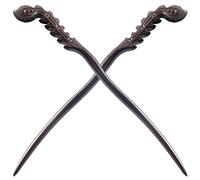 Moda e stile di vita, 2 pezzi, fatto a mano, in legno di ebano intagliato, per donne e ragazze, accessorio per acconciature raccolte, 7", piuma di fenice