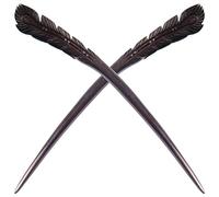 Moda e stile di vita, 2 pezzi, fatto a mano, in legno di ebano intagliato, per donne e ragazze, accessorio per acconciature raccolte, 7", piuma di fenice