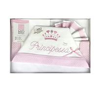 Moda Egidio Set Lenzuola Neonato Mio Piccolo Culla/Carrozzina Ricamo Pricipino O Principessa (ROSA)