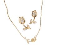 Moda Elegante Carino Opale Rosa Fiore Orecchino Per Le Donne Delicato Micro Pave Zircone Collana Ragazze Partito Matrimonio Set Dei Monili Della Polvere Della