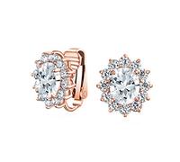 Moda Formale Holiday Party Bridal Oval Clear Cubic Zirconia Halo Crown AAA CZ Stud Clip On Earrings Per Donne Matrimonio Non Pierced Ear Rose Gold Plated