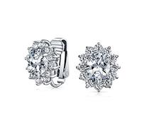 Moda Formale Holiday Party Bridal Oval Cubic Zirconia Halo Crown AAA CZ Stud Clip On Earrings For Women Wedding Non Pierced Ear Argento Placcato