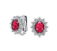 Moda Formale Holiday Party Bridal Ovale Simulazione Red Ruby Cubic Zirconia Halo Crown AAA CZ Stud Clip On Orecchini Per Donne Matrimonio Orecchio Non Forced Argento Placcato