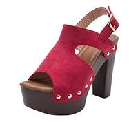 Moda Giallo Gladiatori Tacchi Tacco in Pelle Nera Boot Top Trending Chunky Zeppa Sandali Pantofole Doccia Donne, Rosso, 37 EU