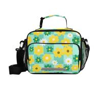 Moda Giallo Rosa Fiore Scacchi Borsa Pranzo Donne Portatile Lunch Bag Tote con Tracolla Signore All'aperto