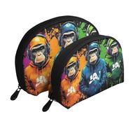 Moda Gorilla stampato trucco borse 2 pezzi portatile Shell Travel Toiletry Bag, bianco, Taglia unica