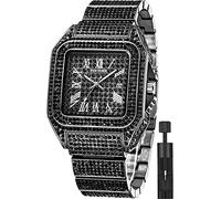 Moda Hip Hop Orologio da polso da uomo con cristallo Bling Bling Iced Out Orologio rettangolare cassa in acciaio inox al quarzo analogico orologio da polso