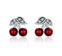 Moda in Argento Sterling 925 Estate Smalto Rosso Ciliegia E Orecchini A Bottone Cz per Le Donne Regalo Gioielli in Argento Sterling