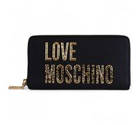 Love Moschino Portafoglio donna ecopelle nero con logo nero oro, 2 divisori, chiusura zip, 8 card