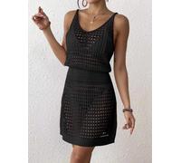 Moda Mare Copricostume Mare Nero Traforato con Spalline Sottile CF41345