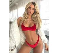 moda mare costume due pezzi bikini rosso mini micro elegante slip 6055