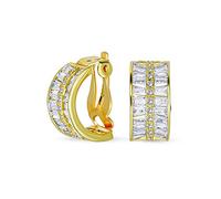 Moda Matrimonio 3 File Pave Cristallo Dome Endless Huggie Hoop Clip On Orecchini Per Donne Non Forced Ears Placcato Oro Giallo Argento