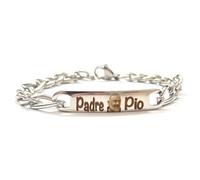MODA MavillA Bracciale Religioso Padre Pio in Acciaio, con Incisione a Laser, con Confezione Regalo (Acciaio)