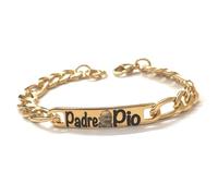 MODA MavillA Bracciale Religioso Padre Pio in Acciaio, con Incisione a Laser, con Confezione Regalo (Oro)
