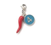 MODA MavillA Ciondolo Portafortuna Napoli Corno Rosso con Disco Blu Scudetto 4, Charm per Collane e Bracciali