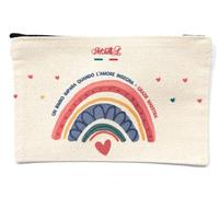 MODA MavillA Pochette Maestra in Tela con Arcobaleno e Cuori, Design Italiano con Scritta Un bimbo impara quando l'amore insegna