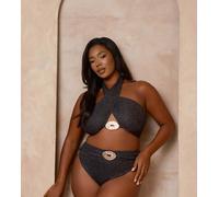 Moda Minx Curve x Alessa Tyrrell-Charles - Slip bikini a portafoglio nero glitterato 50