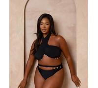 Moda Minx Curve x Alessa Tyrrell-Charles - Slip bikini a vita alta neri con finiture a conchiglia-Nero 54