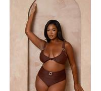 Moda Minx Curve x Alessa Tyrrell-Charles - Slip bikini color caffè arricciato con gemme-Marrone 46