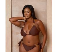 Moda Minx Curve x Alessa Tyrrell-Charles - Slip bikini color caffè con laccetti laterali e dettagli in metallo fuso-Marrone 54