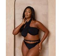 Moda Minx Curve x Alessa Tyrrell-Charles - Top bikini allacciato al collo nero con finiture a conchiglia 52