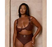 Moda Minx Curve x Alessa Tyrrell-Charles - Top bikini color caffè con nodo sul davanti e dettaglio con gemme-Marrone 52