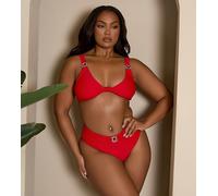 Moda Minx Curve X Bernadette Afia - Slip bikini rosso con arricciature e gemme 50
