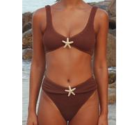 Moda Minx Slip bikini a vita alta Baylys di Moda Minx Seashell Shores con dettaglio a stella marina in metallo fuso xsmall Marrone