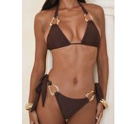 Moda Minx Slip bikini a vita alta Moda Minx Iconic Isle con laccetti laterali e dettagli in metallo fuso. large Marrone