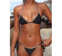 Moda Minx Slip Bikini brasiliano Moda Minx Seashell Shores Deauville con cravatte laterali e dettagli in metallo a forma di conchiglia. xlarge Nero
